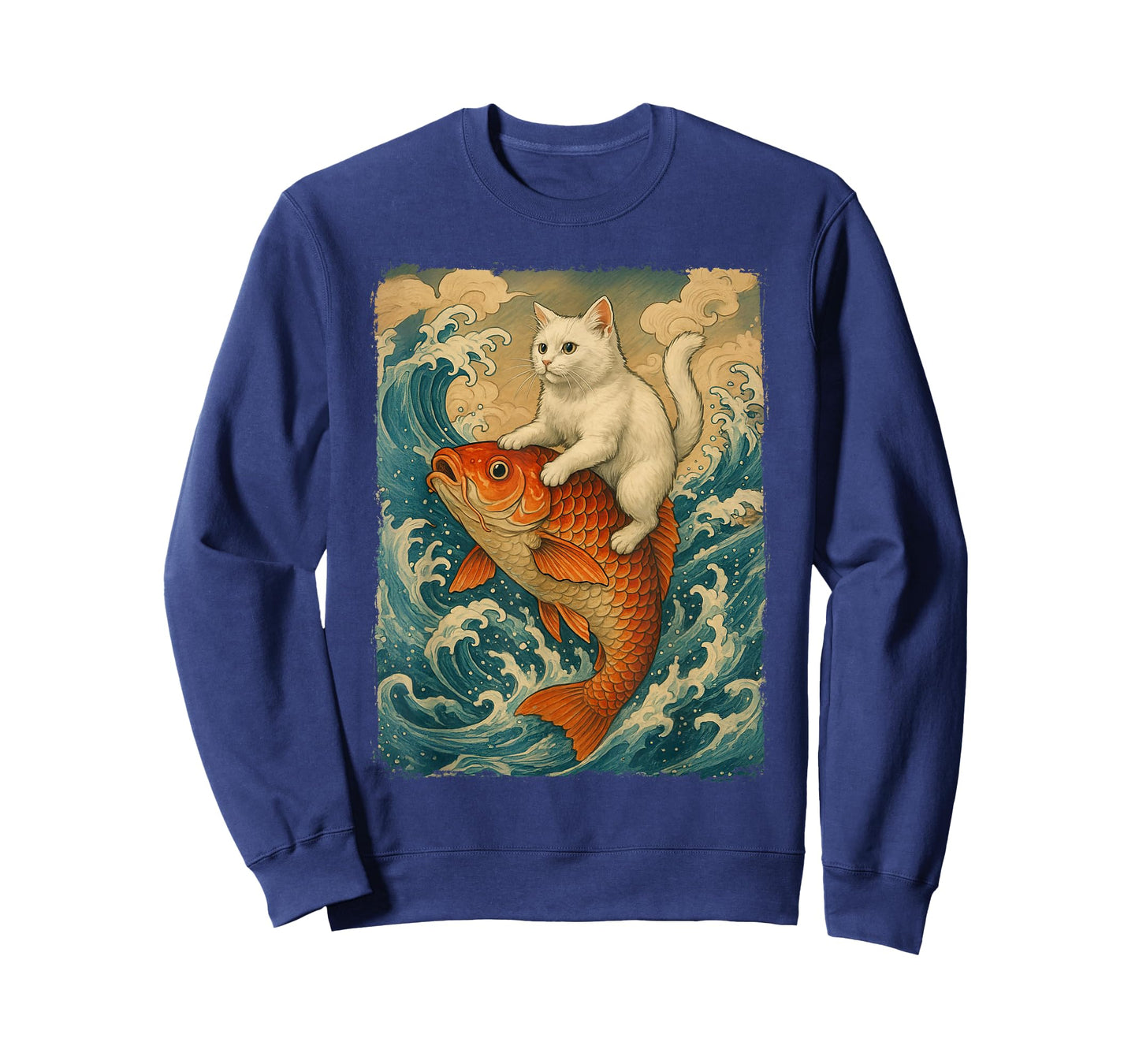 Graphic Tee Men Women Funny Cat Koi Japanese Art Wave T-Shirt