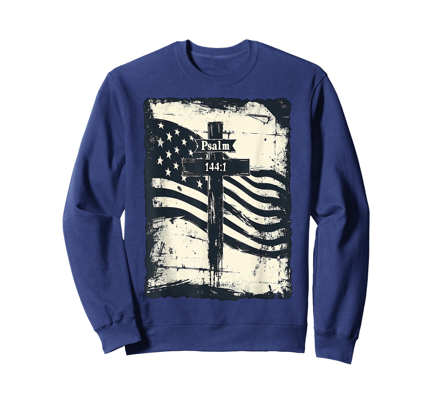 Psalm 144:1 Vintage US Flag Christian Cross Bible Verse T-Shirt