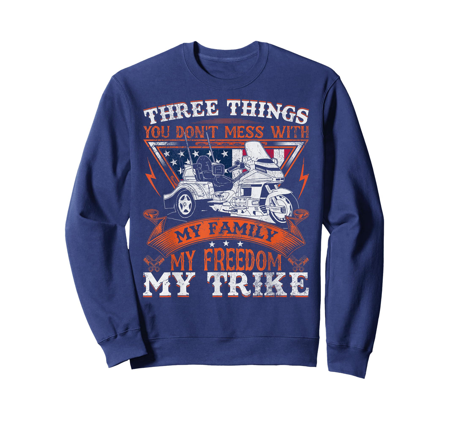 Motorcycle Trike Three Wheels American Flag Biker Rules T-Shirt for Women Men