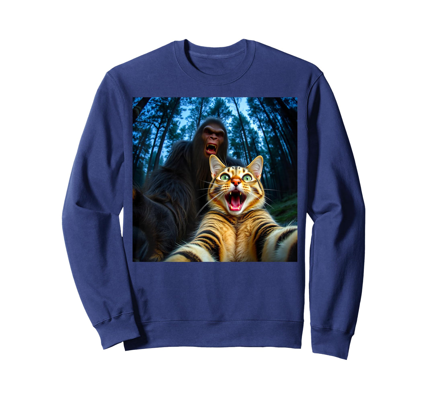 Funny Bigfoot With Cat Selfie Sasquatch For Men Women Kids T-Shirt