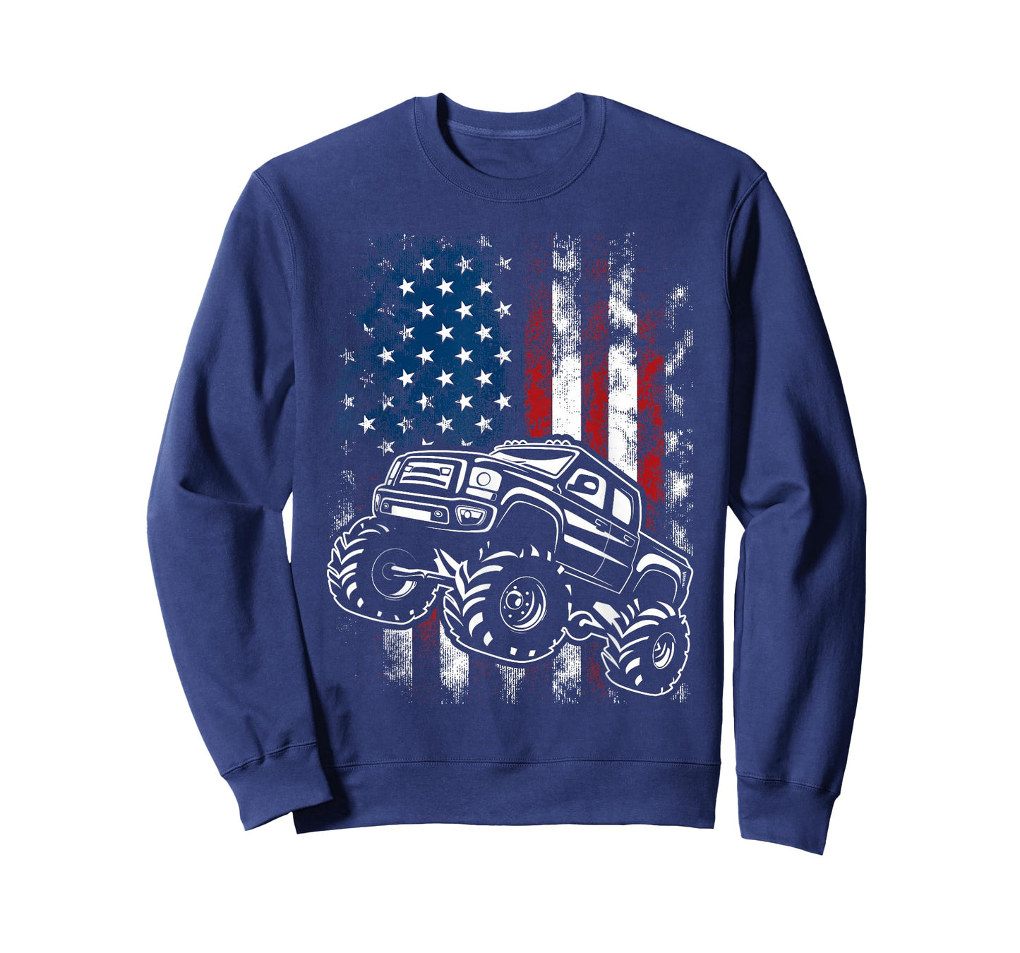 Monster Truck USA Flag 4th Of July Patriotic Kids Boys Men T-Shirt