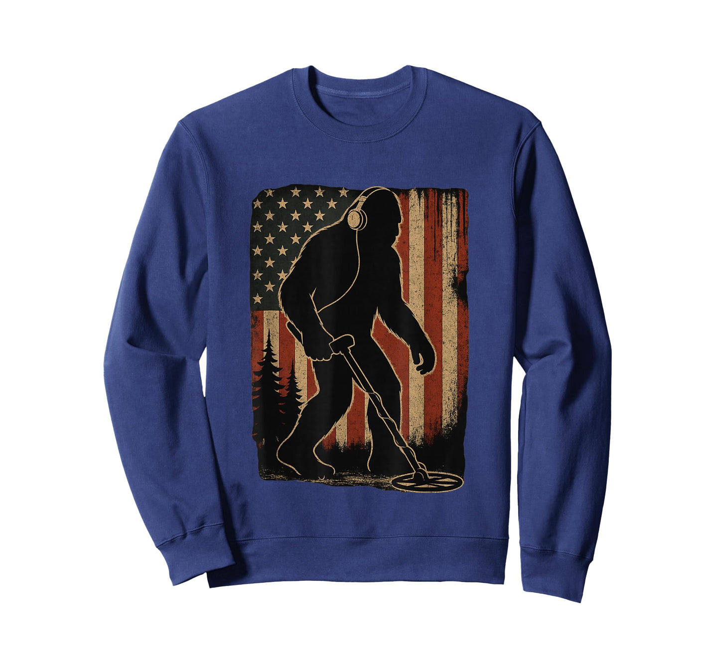 Bigfoot Dirt Fishing Metal Detecting American Flag Patriotic T-Shirt