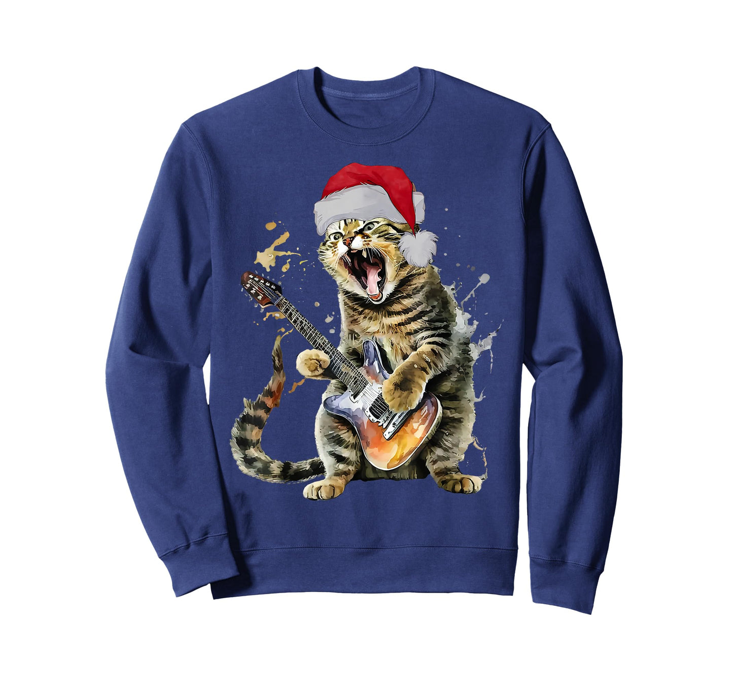Christmas Cat Playing Guitar Musician Band Cat Lover T-Shirt
