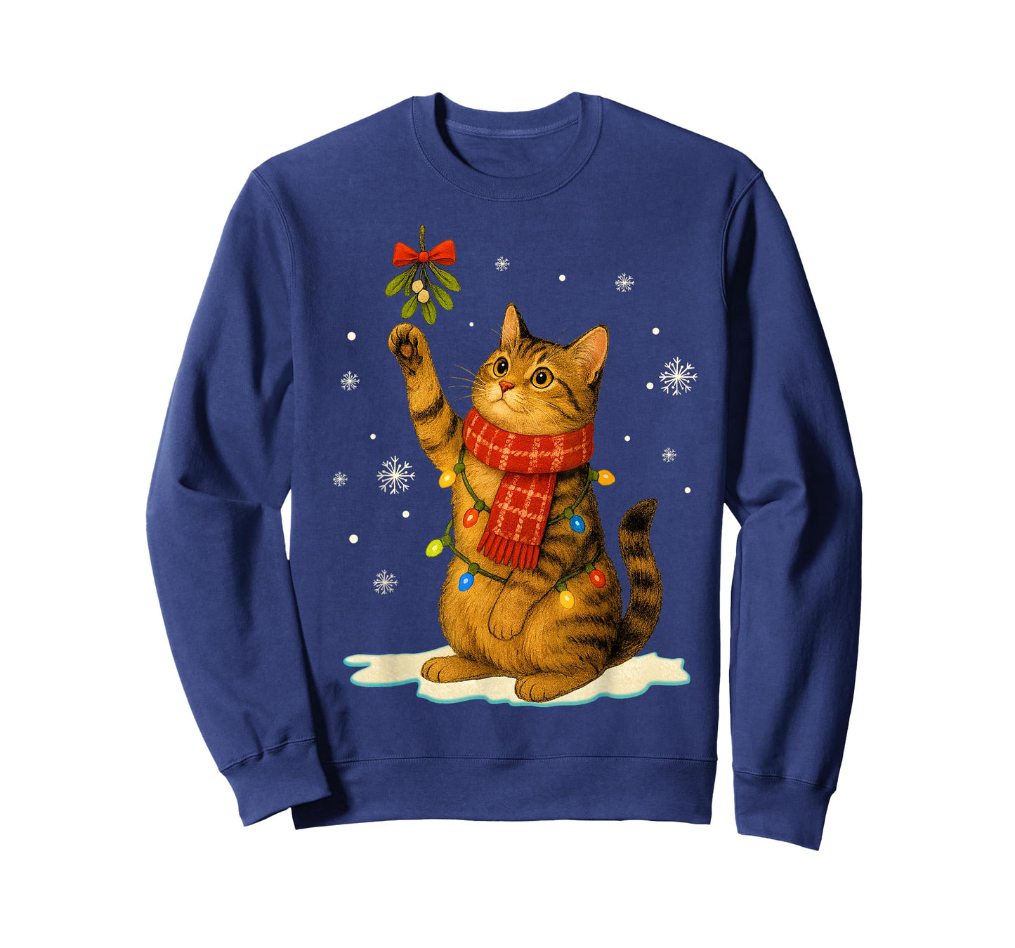 Cat Christmas Mistletoe Vintage Cat Lover Holiday Women Kids T-Shirt