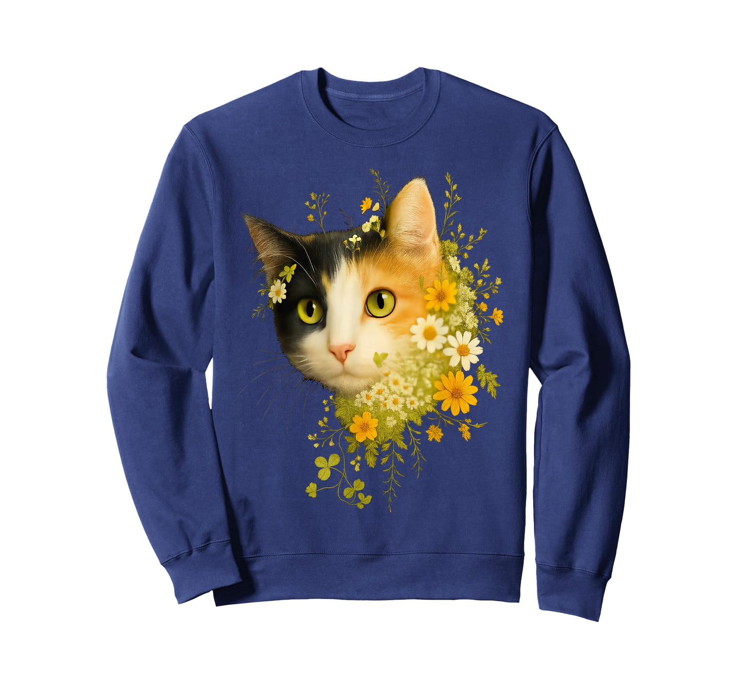 Calico Cat with Flowers for Mom Dad Women Men Kids Botanical T-Shirt