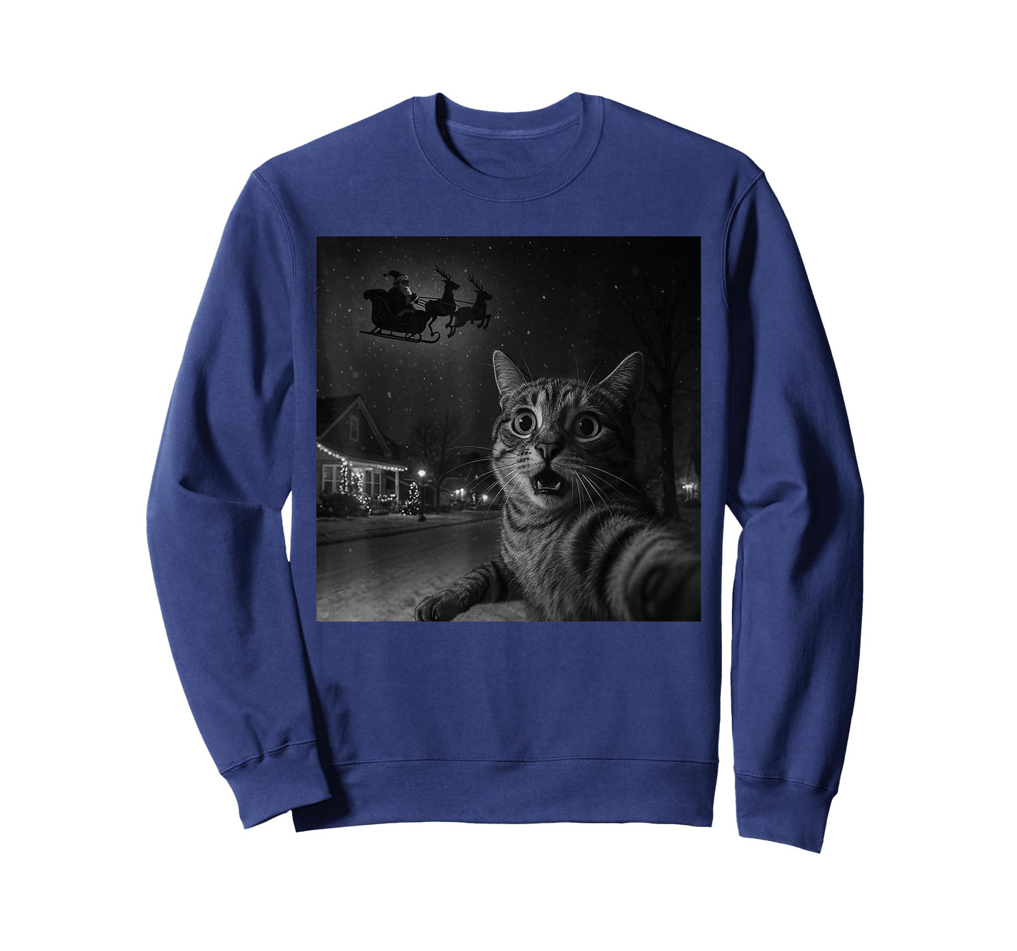 Funny Christmas Surprised Scared Cat Selfie Santa Claus Xmas T-Shirt