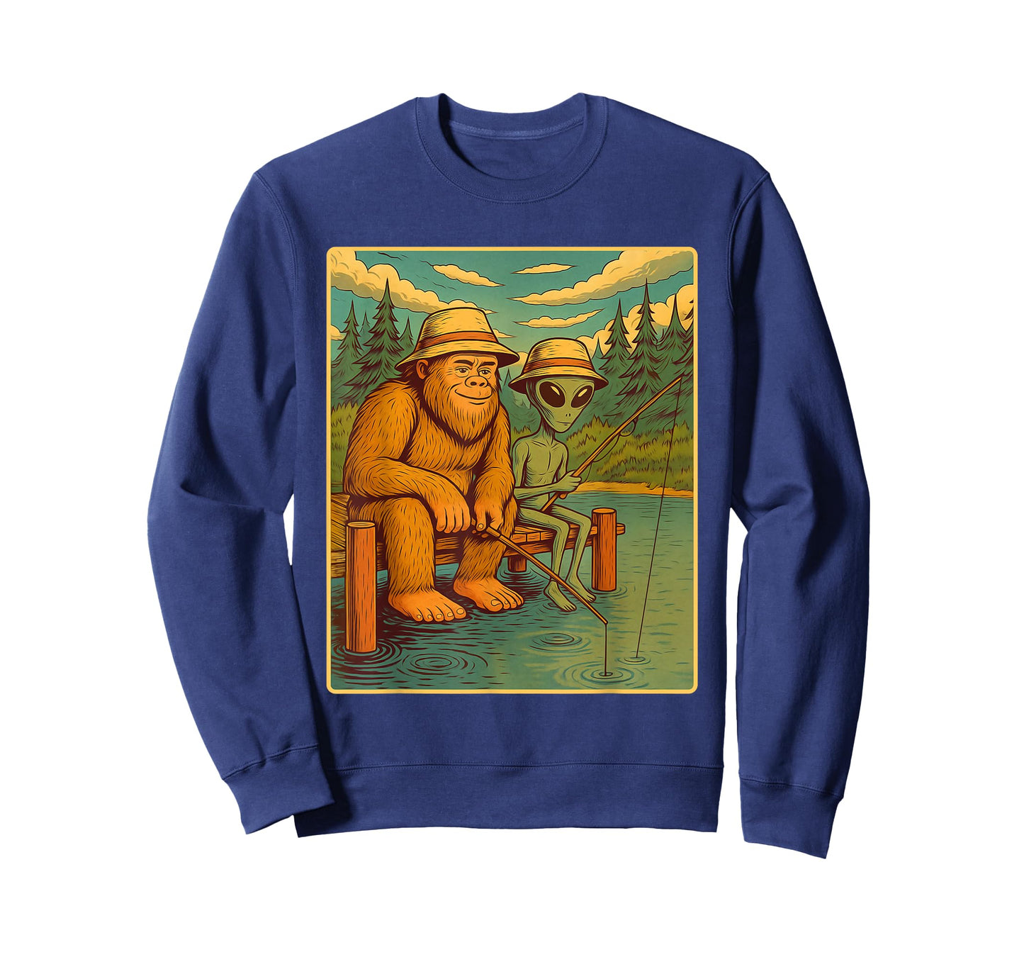 Bigfoot And Alien Fishing - Fisherman Angler Angling T-Shirt