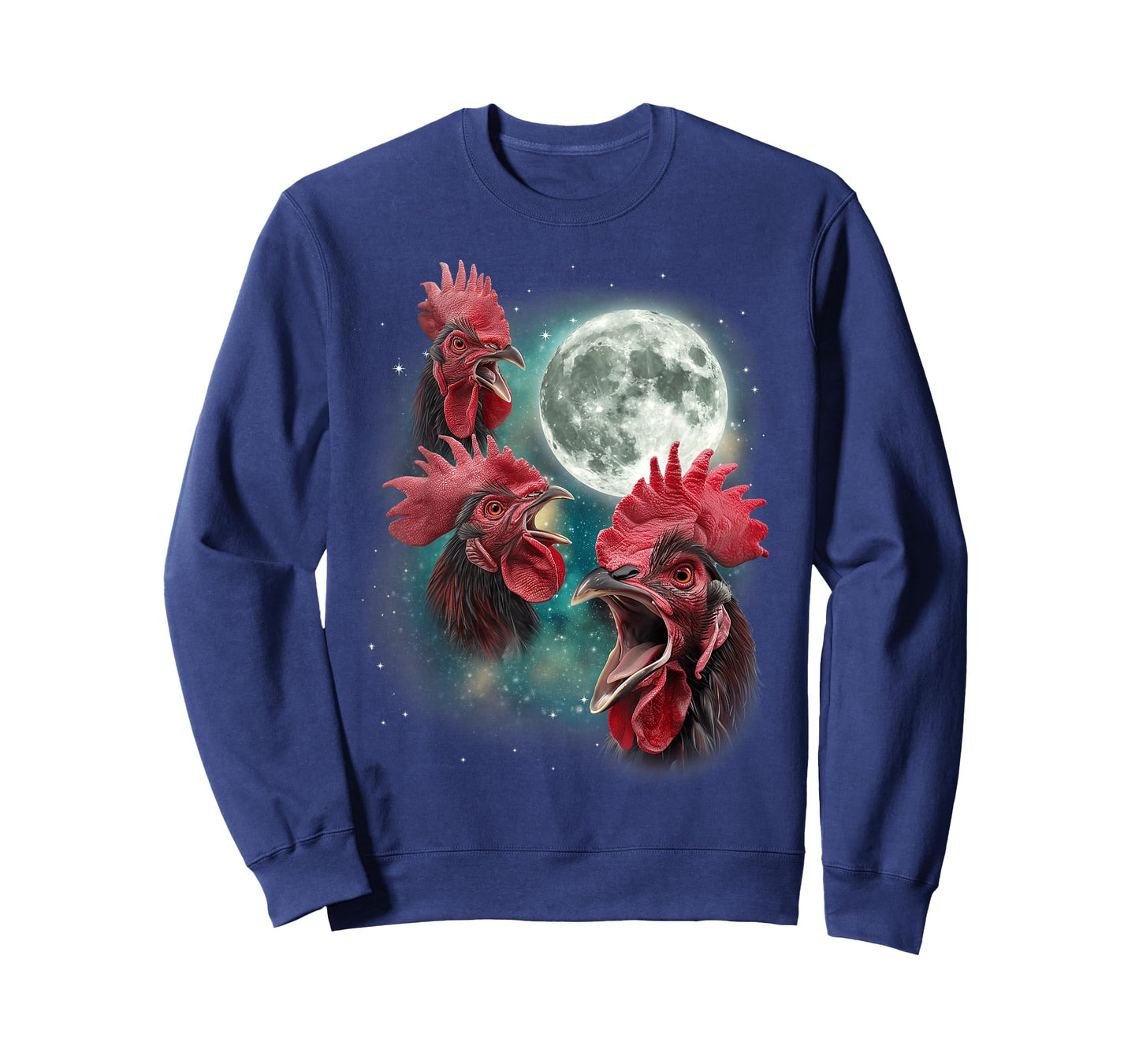 Three Rooster Moon | 3 Chickens Cluck at Moon Cursed Farm T-Shirt