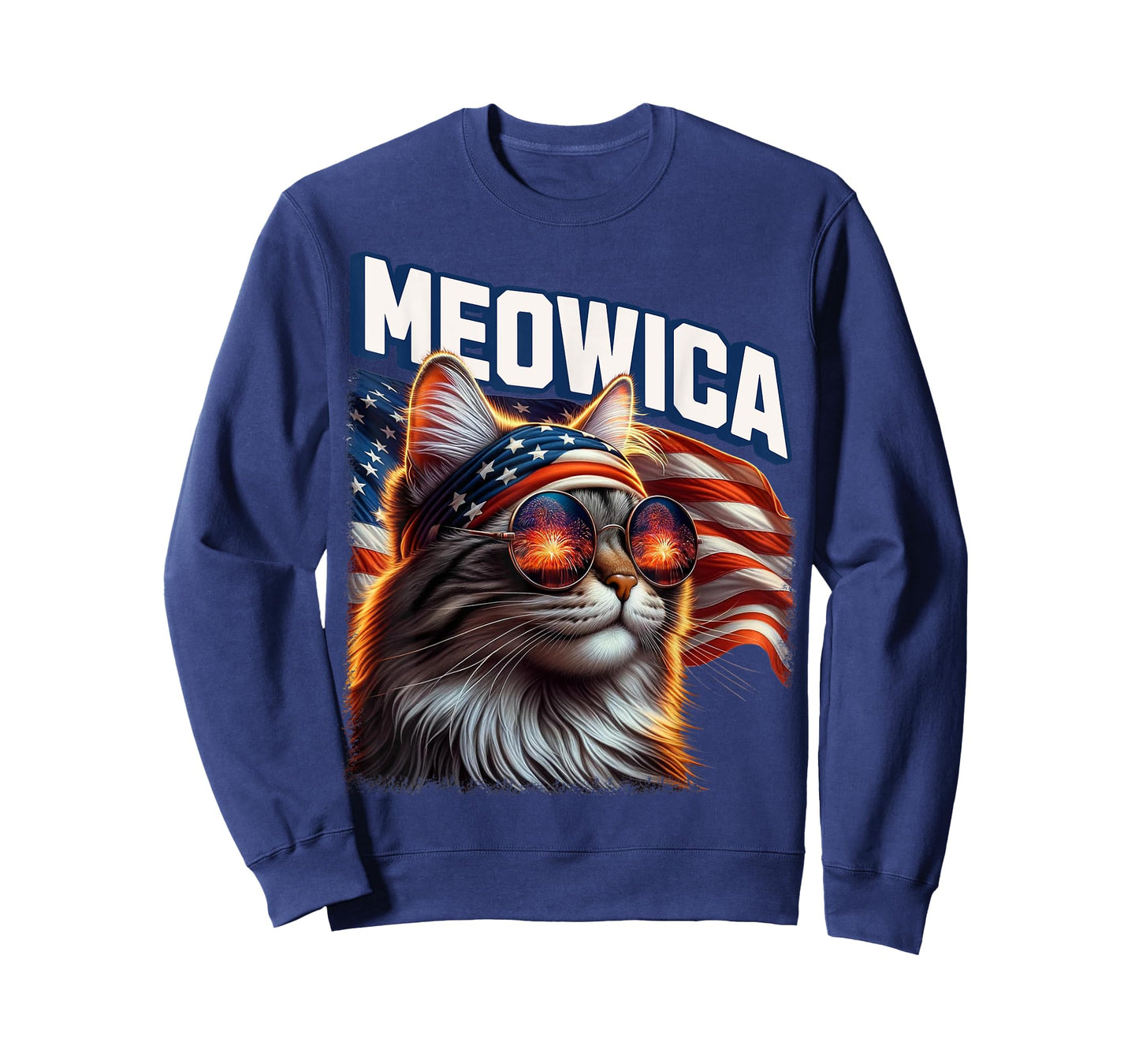 Meowica 4th of July Patriotic Cat American Flag 4th of July T-Shirt for Women Kids Men