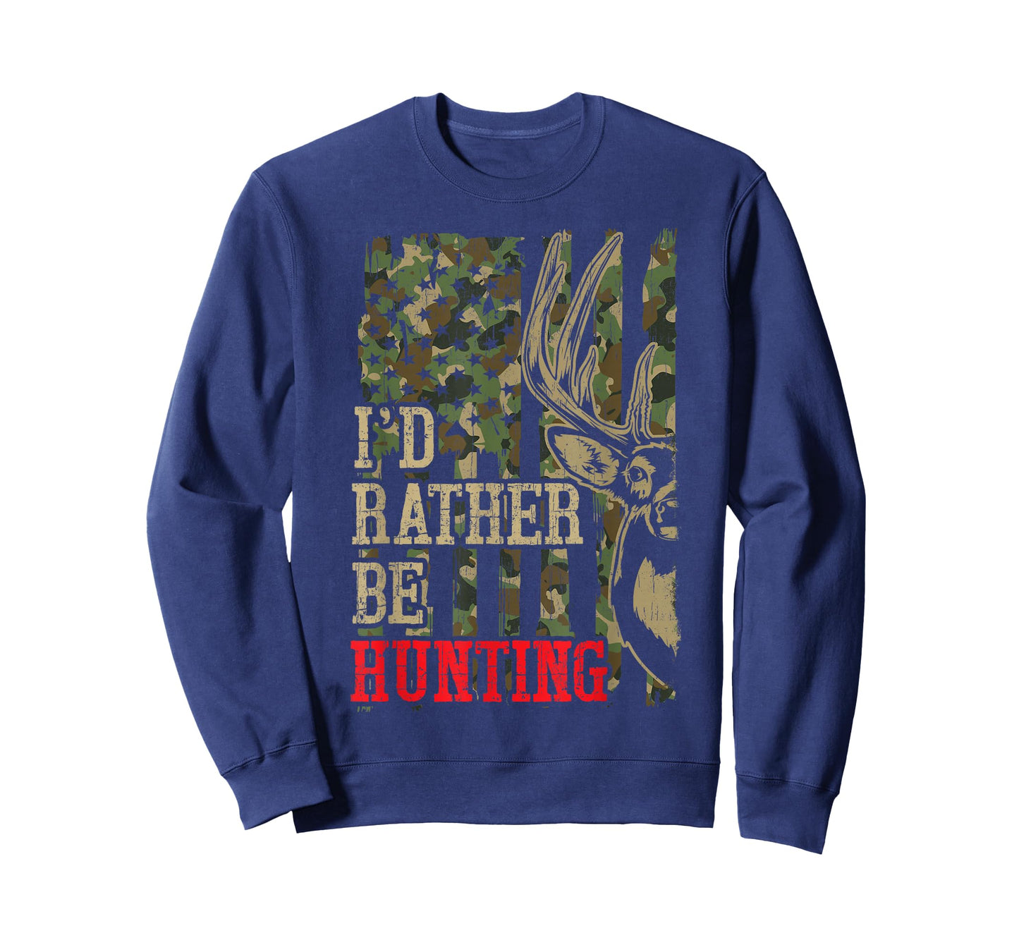 Youth Men I'd Rather Hunting Deer Camo Funny Hunter Dad Joke T-Shirt
