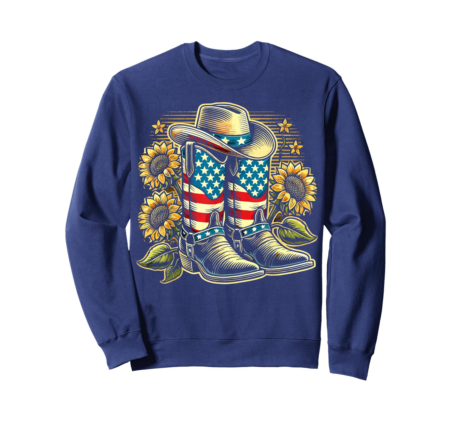 Cowboy Boots Hat American Flag Sunflower Country Western T-Shirt