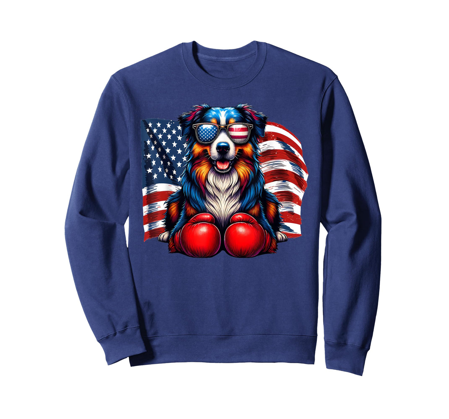 Australian Shepherd Boxing American Sunglasses Patriotic Tee T-Shirt