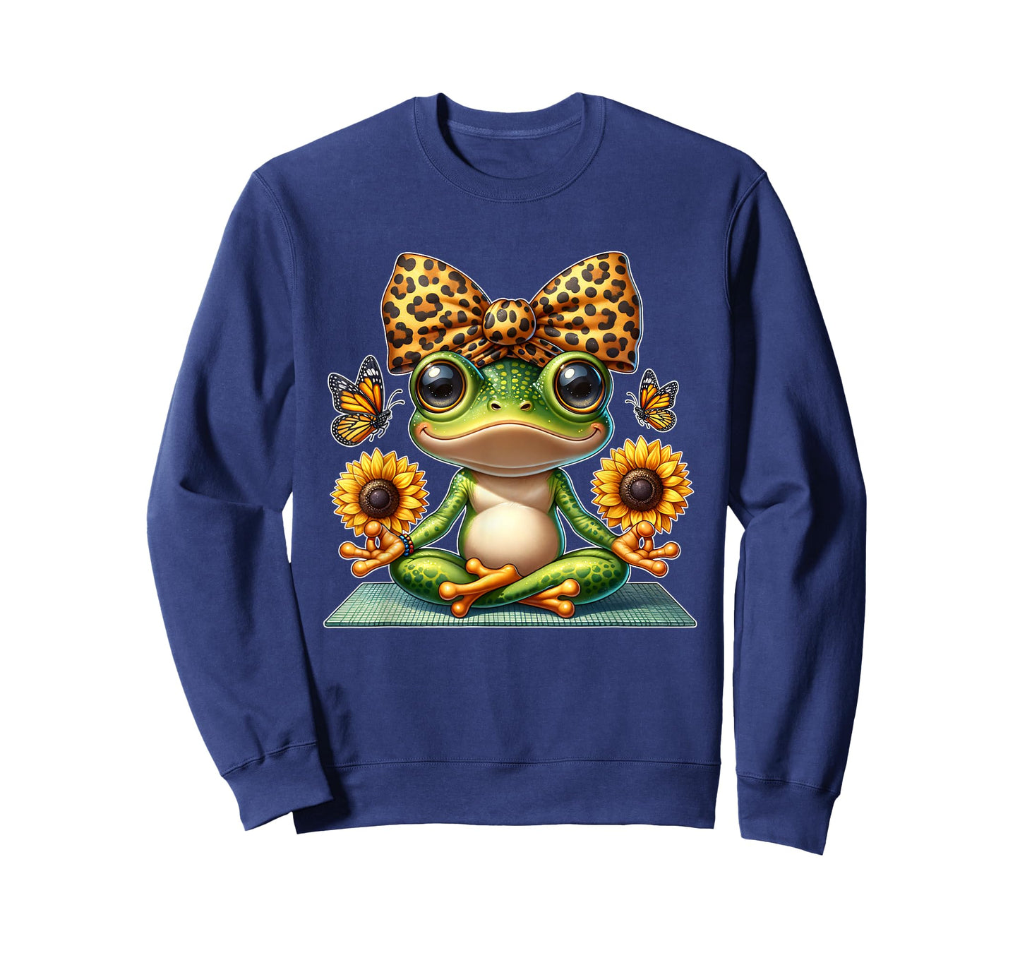 Cute Frog Yoga with Sunflowers and Butterflies T-Shirt