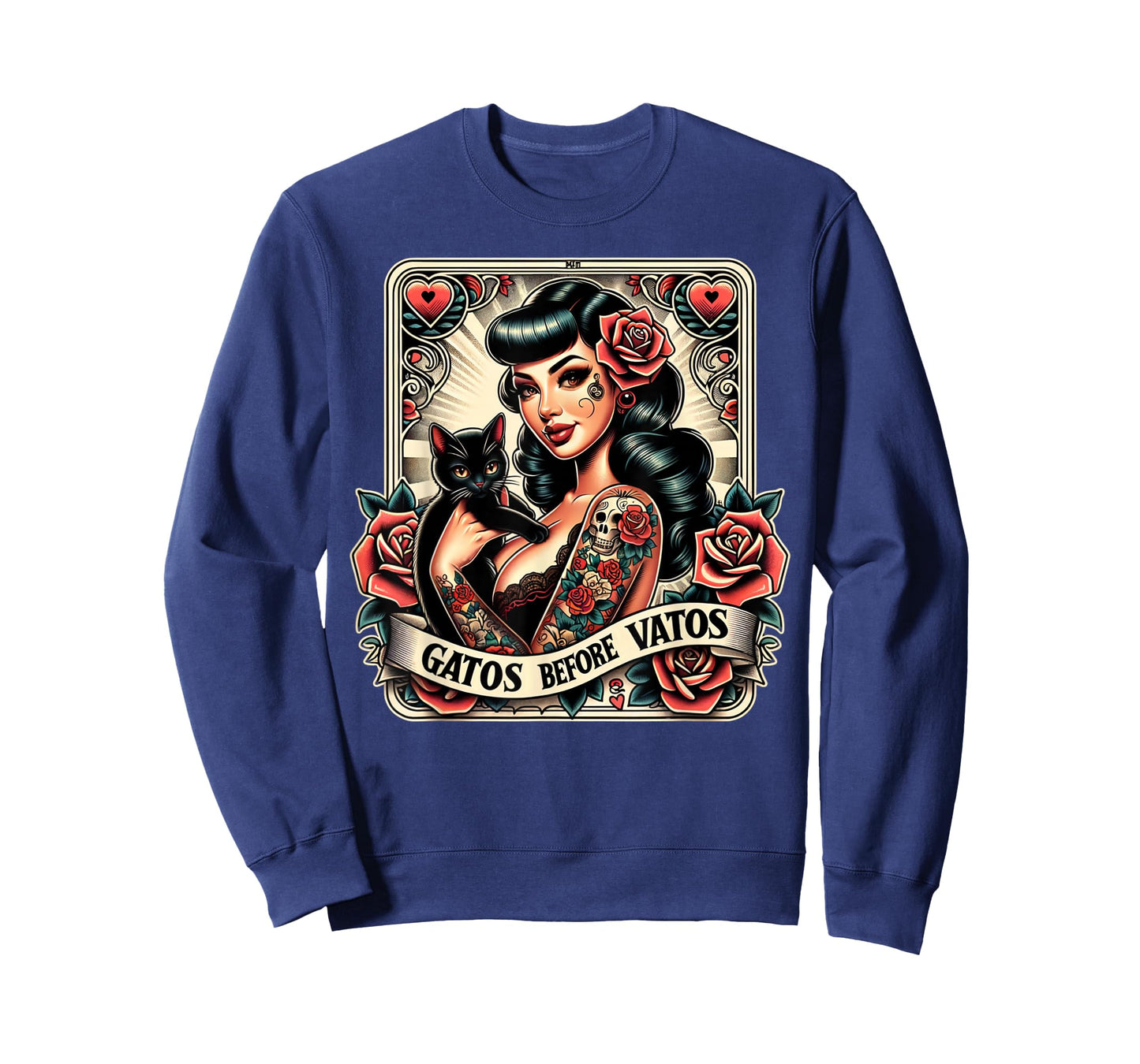 Gatos Before Vatos Black Cat Mexican Chingona Pin-Up Queen T-Shirt