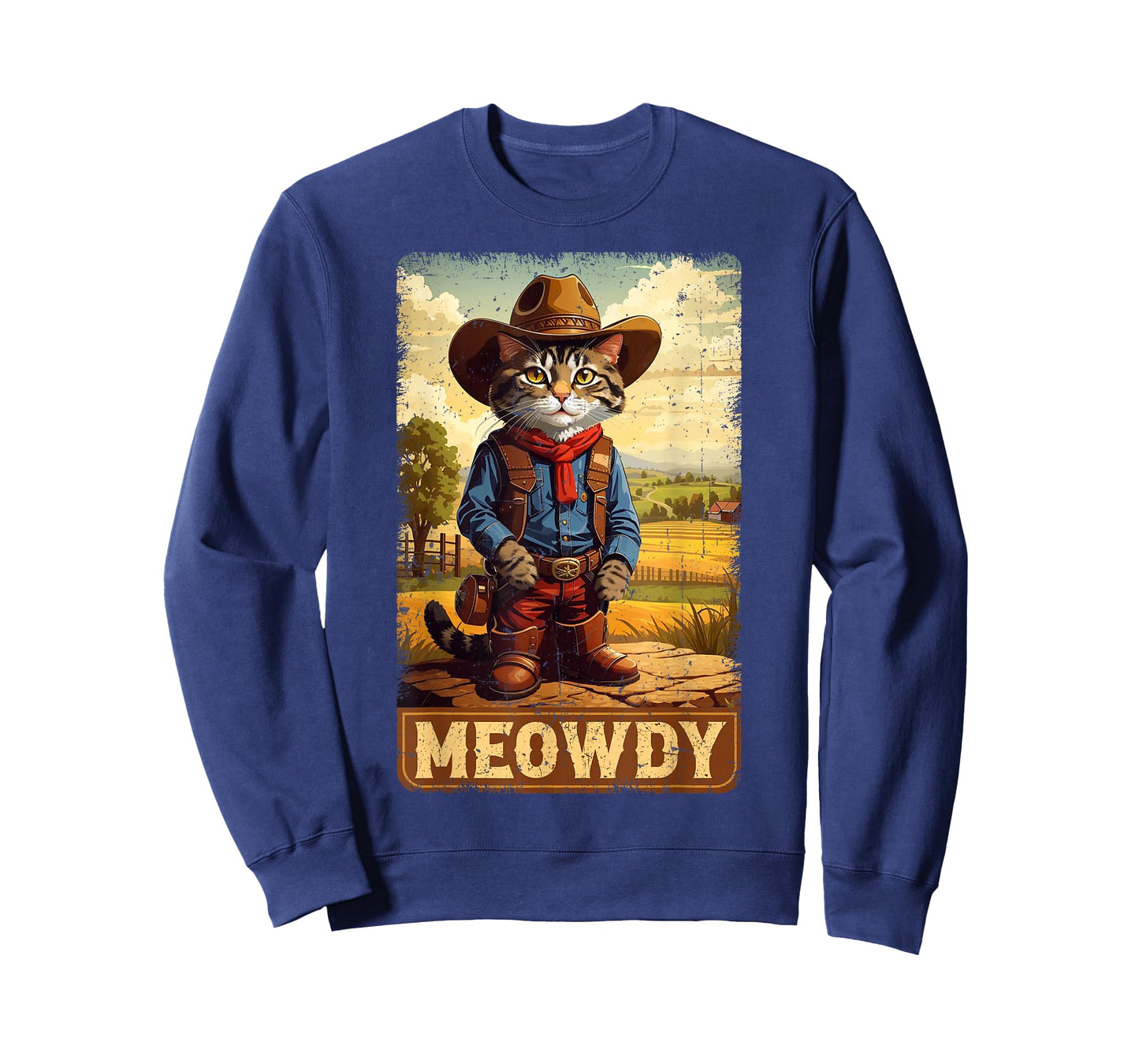 Meowdy Funny Country Side Cat Hat Vintage Cowboy Cat T-Shirt