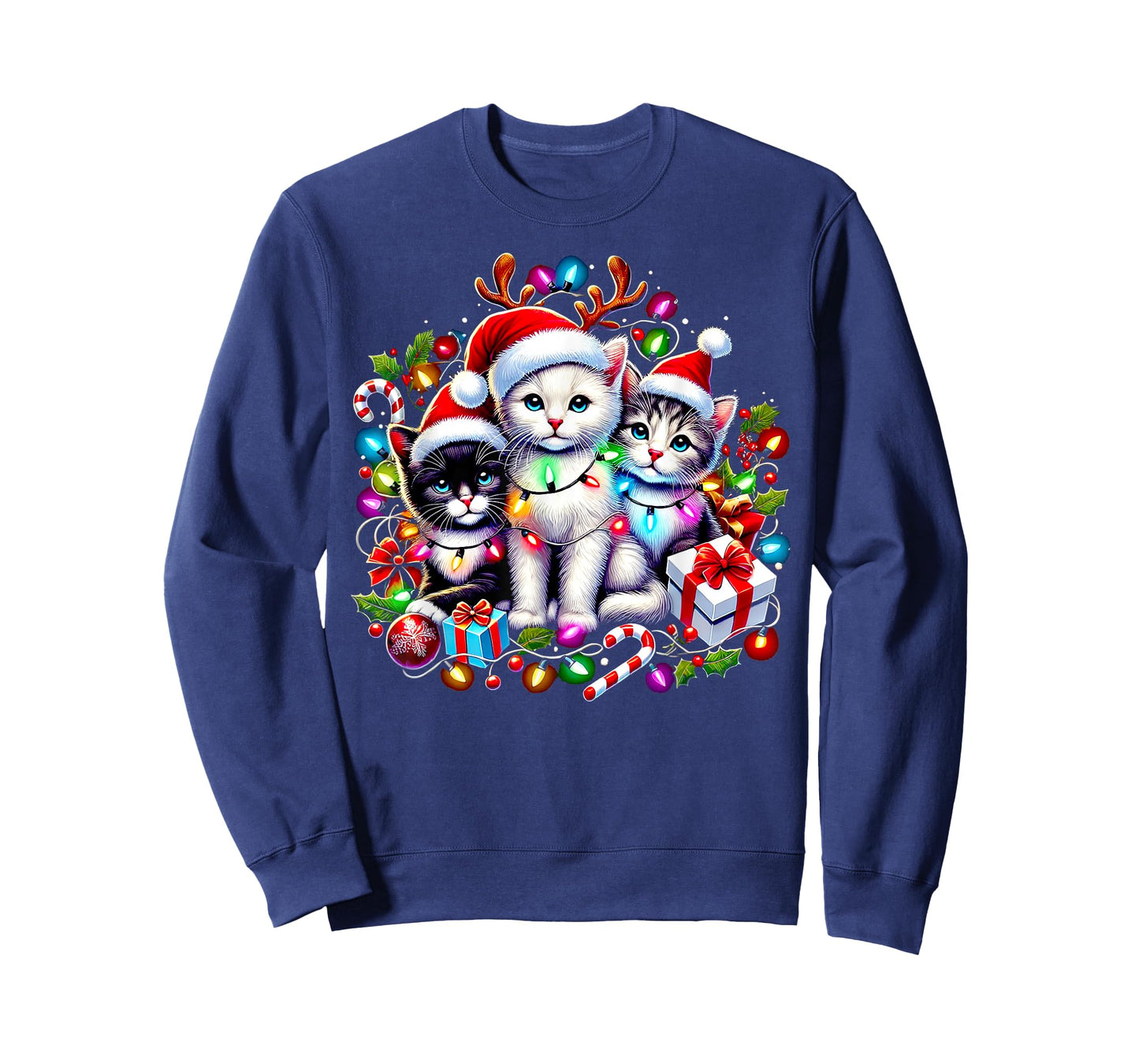 Cute Kittens Christmas Cheer Santa Hats Lights Cats Kittys T-Shirt