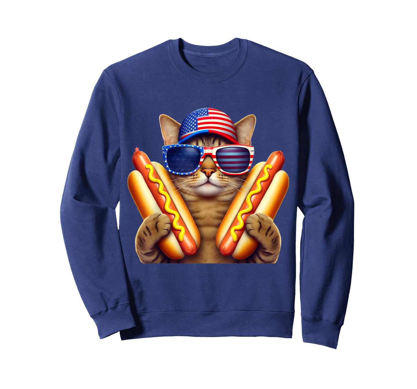 4th of July Hotdog Cat Funny Patriotic Cat USA Flag Wiener T-Shirt