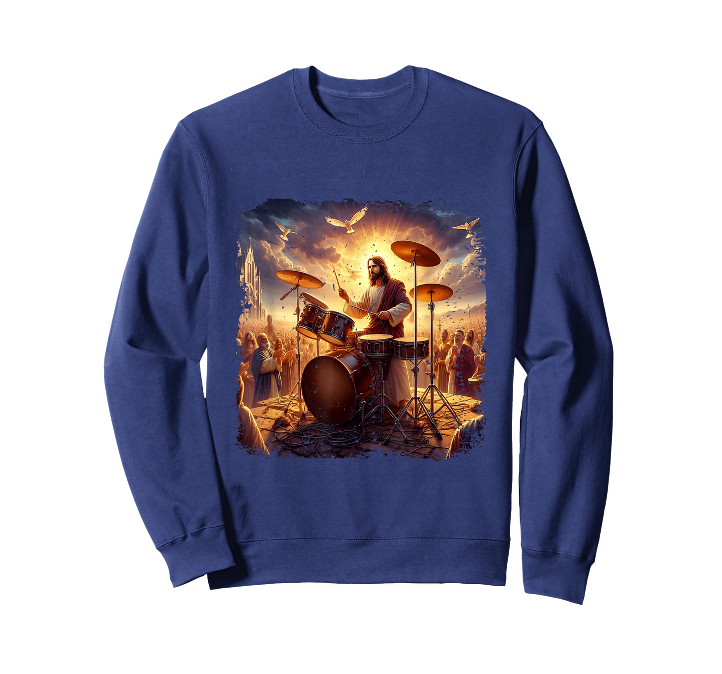 Jesus Playing Drums Christian Drummer Painting Drumming T-Shirt