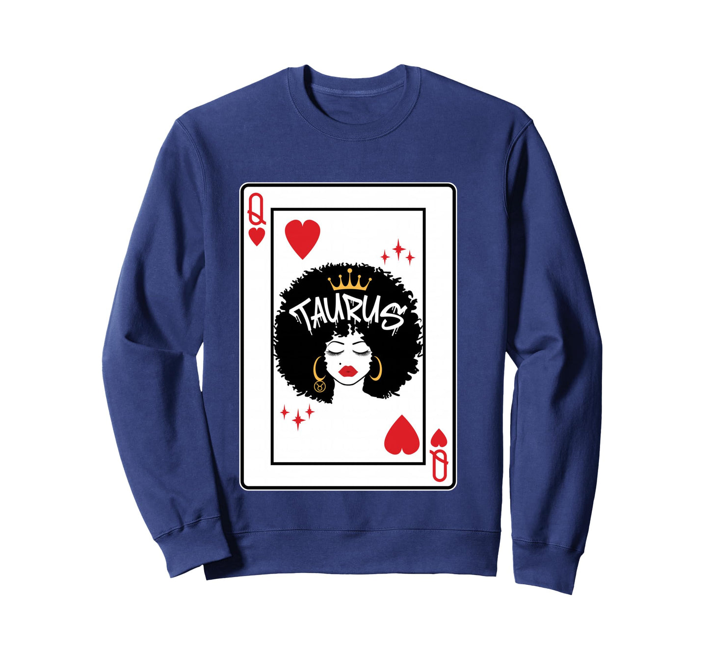 Taurus Astrology Black Queen Hearts Blackjack Cards Poker Long Sleeve T-Shirt