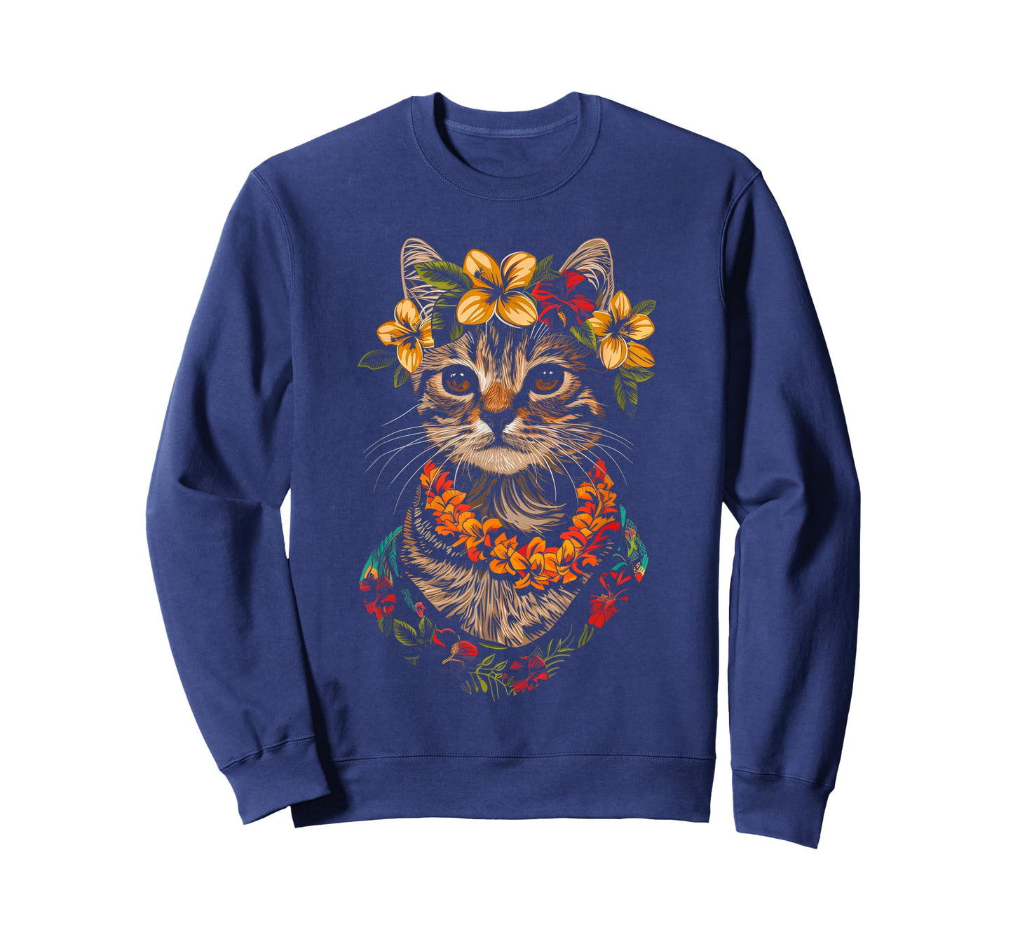 Cat Hawaiian Flowers Hula Hibiscus Funny Cute Hawaii T-Shirt