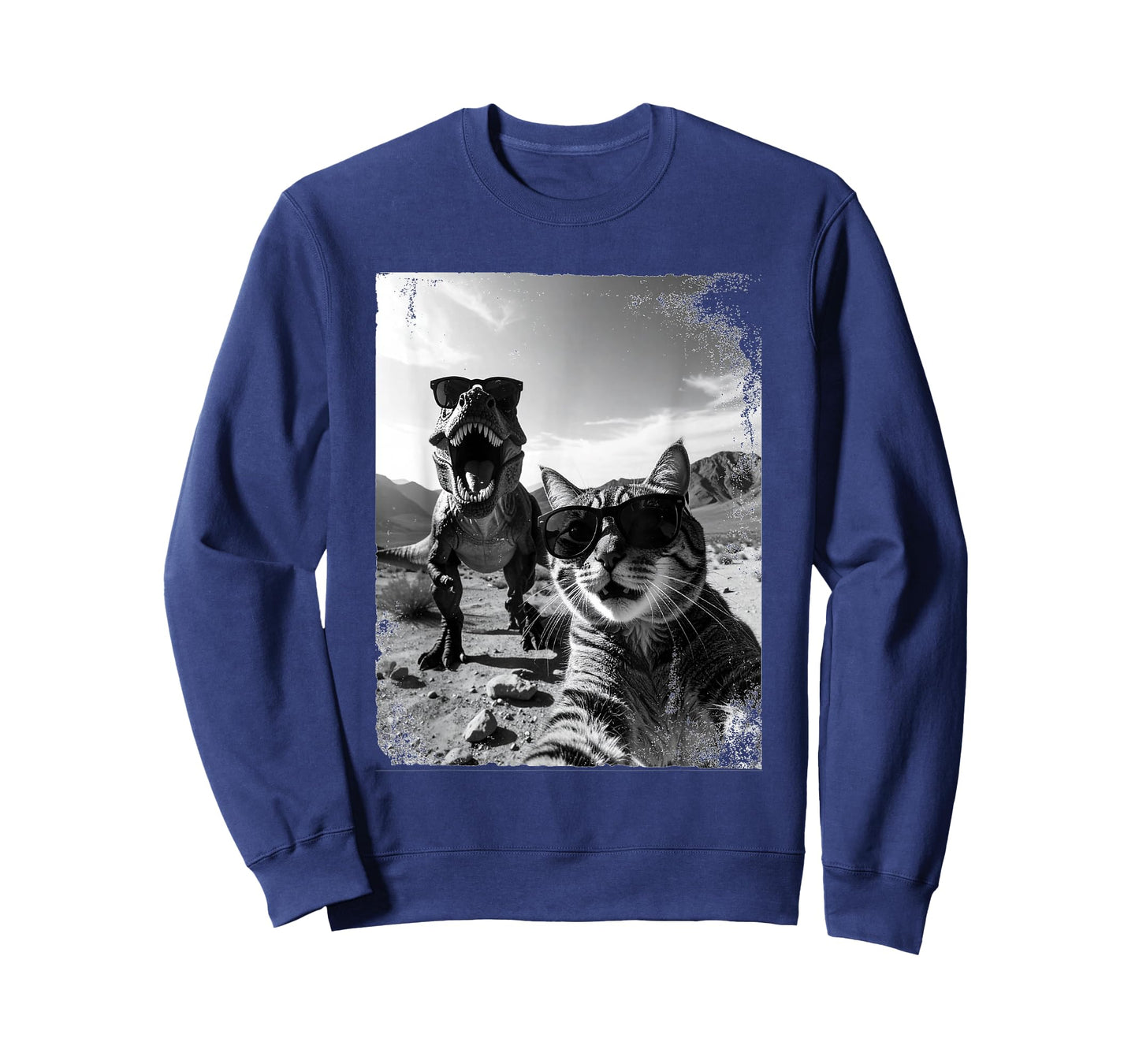 Funny Cat and T-Rex Wearing Sunglasses Selfie Humor T-Shirt