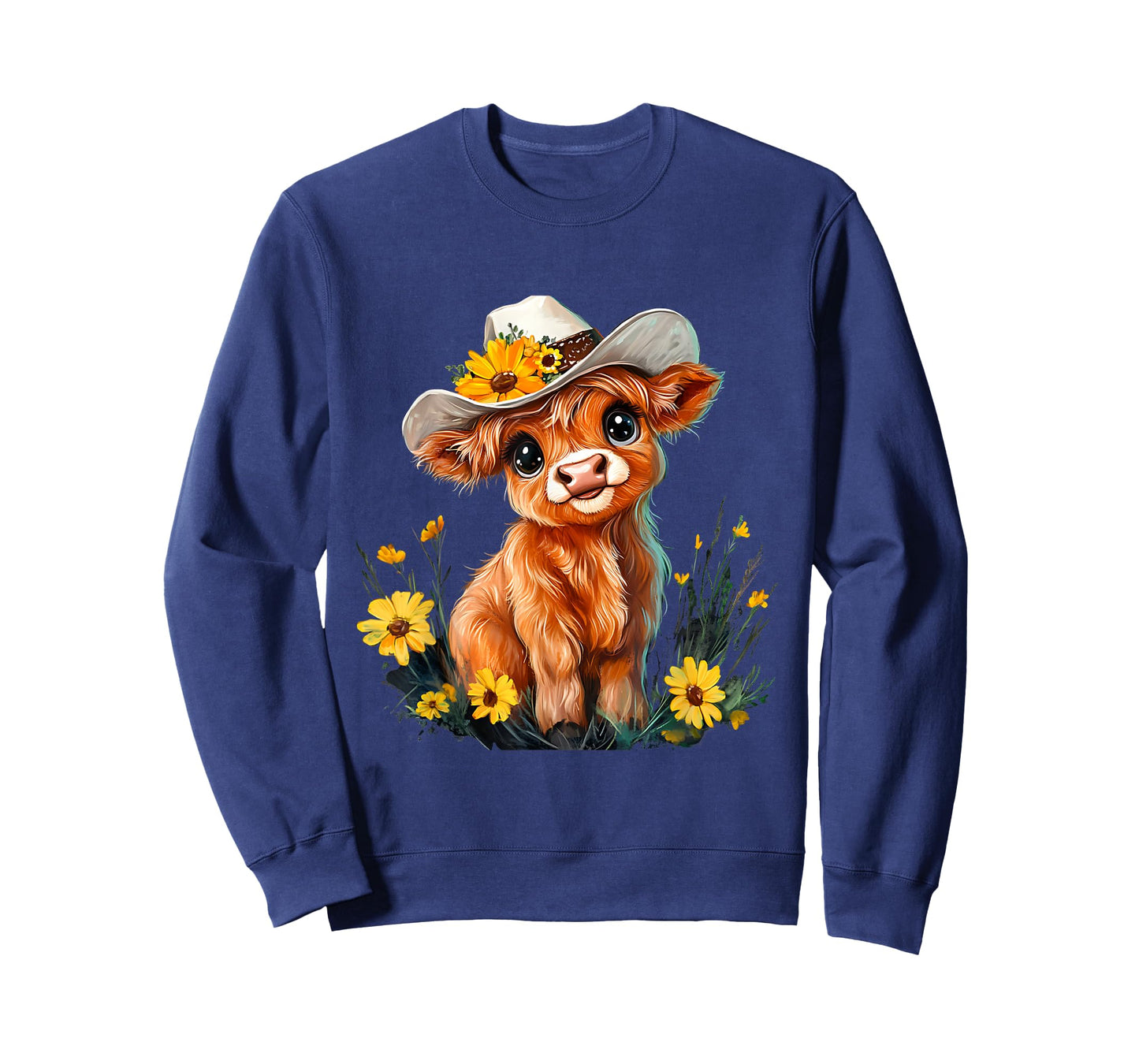 Cute Highland Cow Scottish Hairy Cattle Floral T-Shirt
