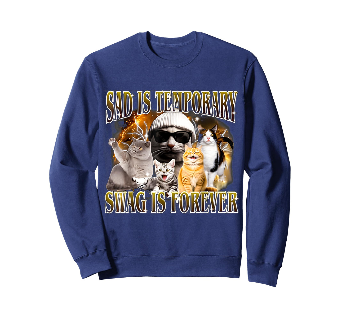 Sad Is Temporary Swag Is Forever Cat & FUNNY Meme Cute Cat T-Shirt for Men Women Kids