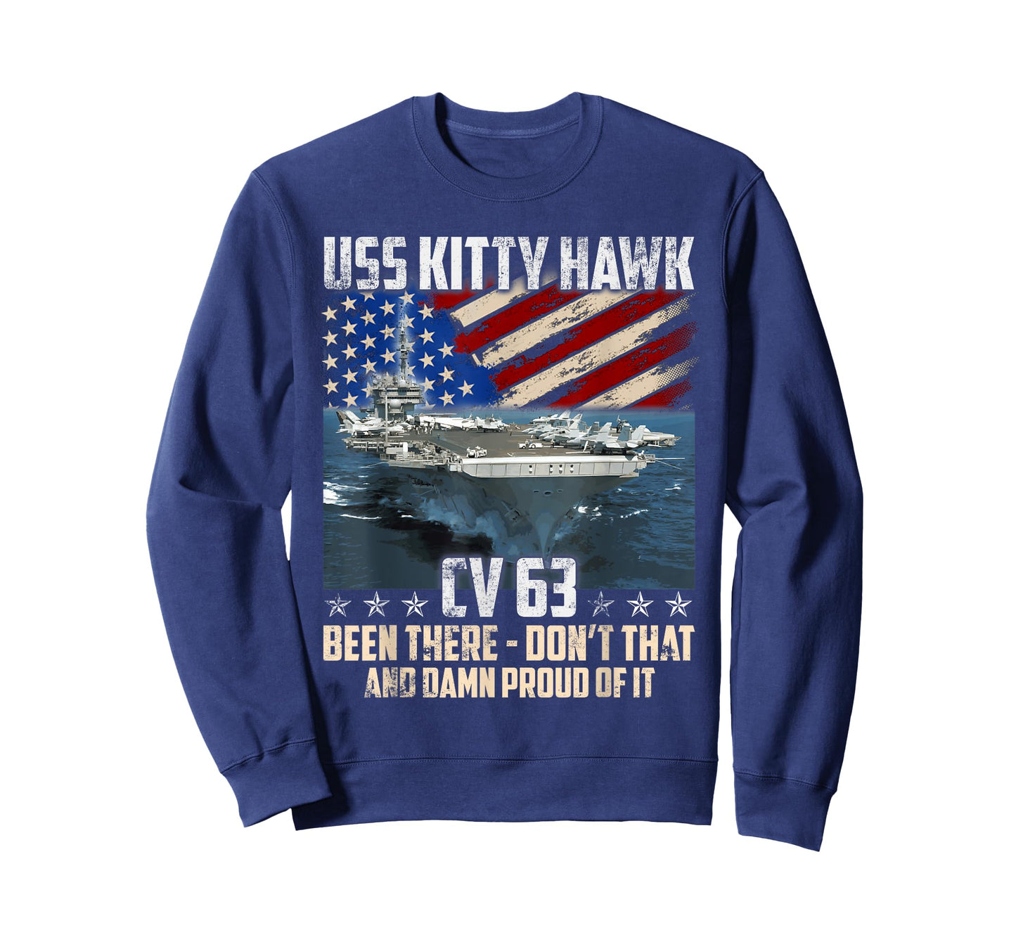 USS Kitty Hawk CV 63 Aircraft Carrier Veteran USA Flag Retro T-Shirt