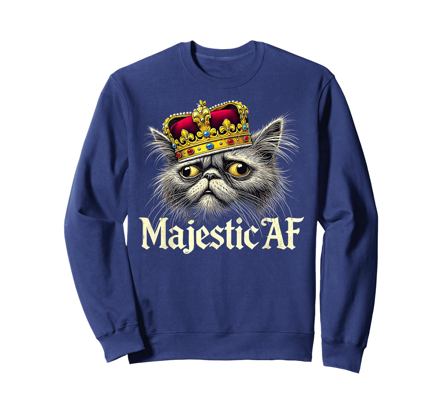 Funny Majestic AF Cat Shirt - Grumpy King Cat with Crown Men Women T-Shirt
