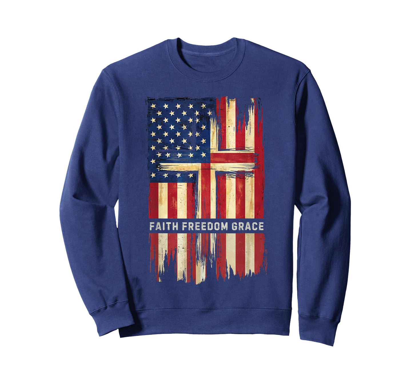 American Flag with Christian Cross Faith, Freedom, Grace T-Shirt