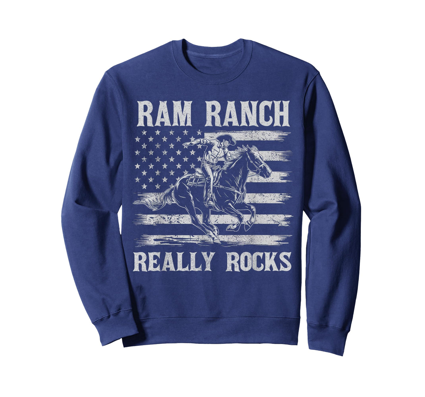 Ram Ranch Really Rocks Cowboy Horseback Vintage USA Flag T-Shirt