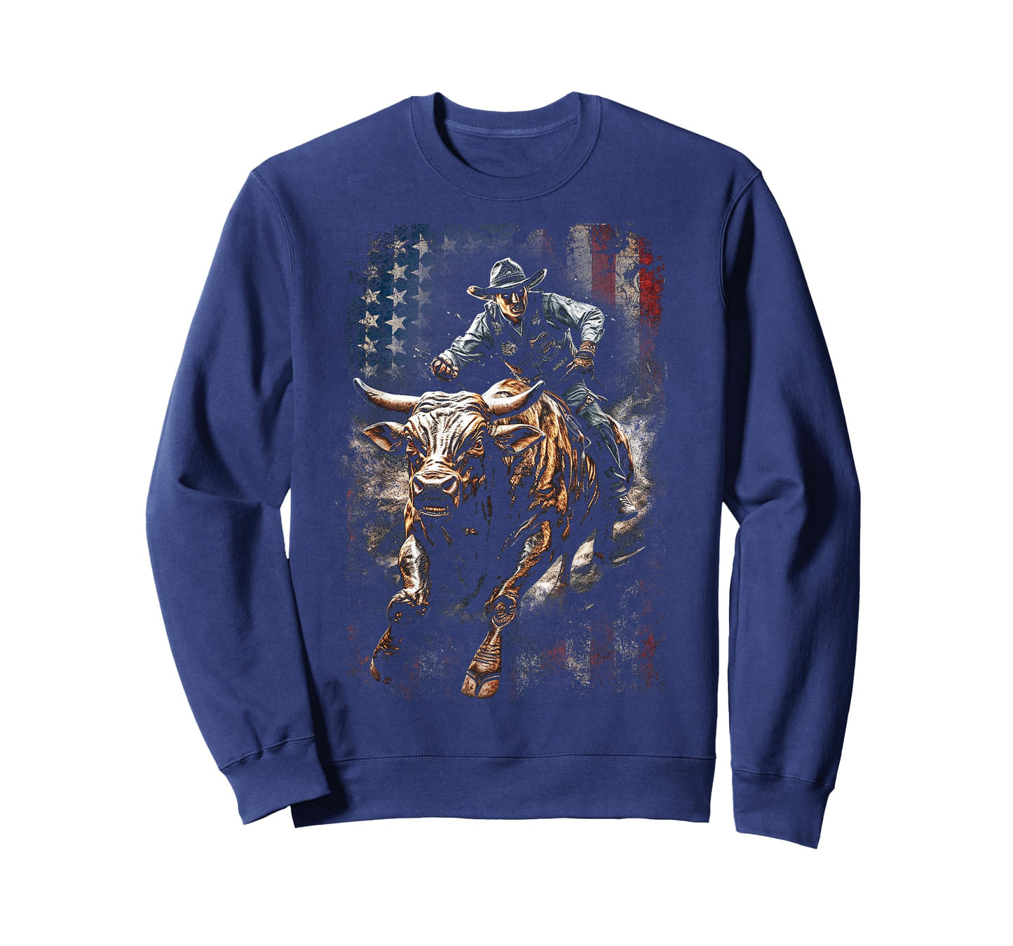 Vintage American Flag Bucking Bull Riding Patriotism Rodeo T-Shirt for Women Kids Men