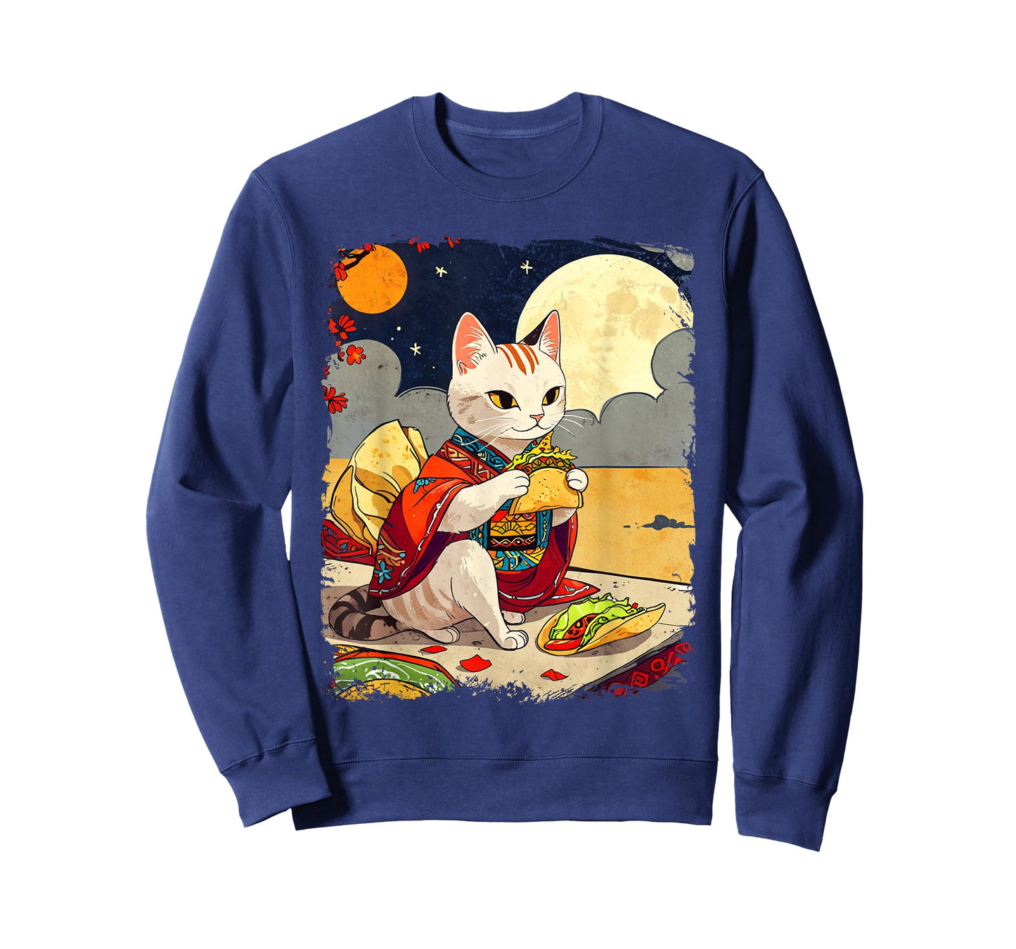 Cat Eating Tacos Funny Taco Cat Ukiyo-e Art Mexican Cat T-Shirt