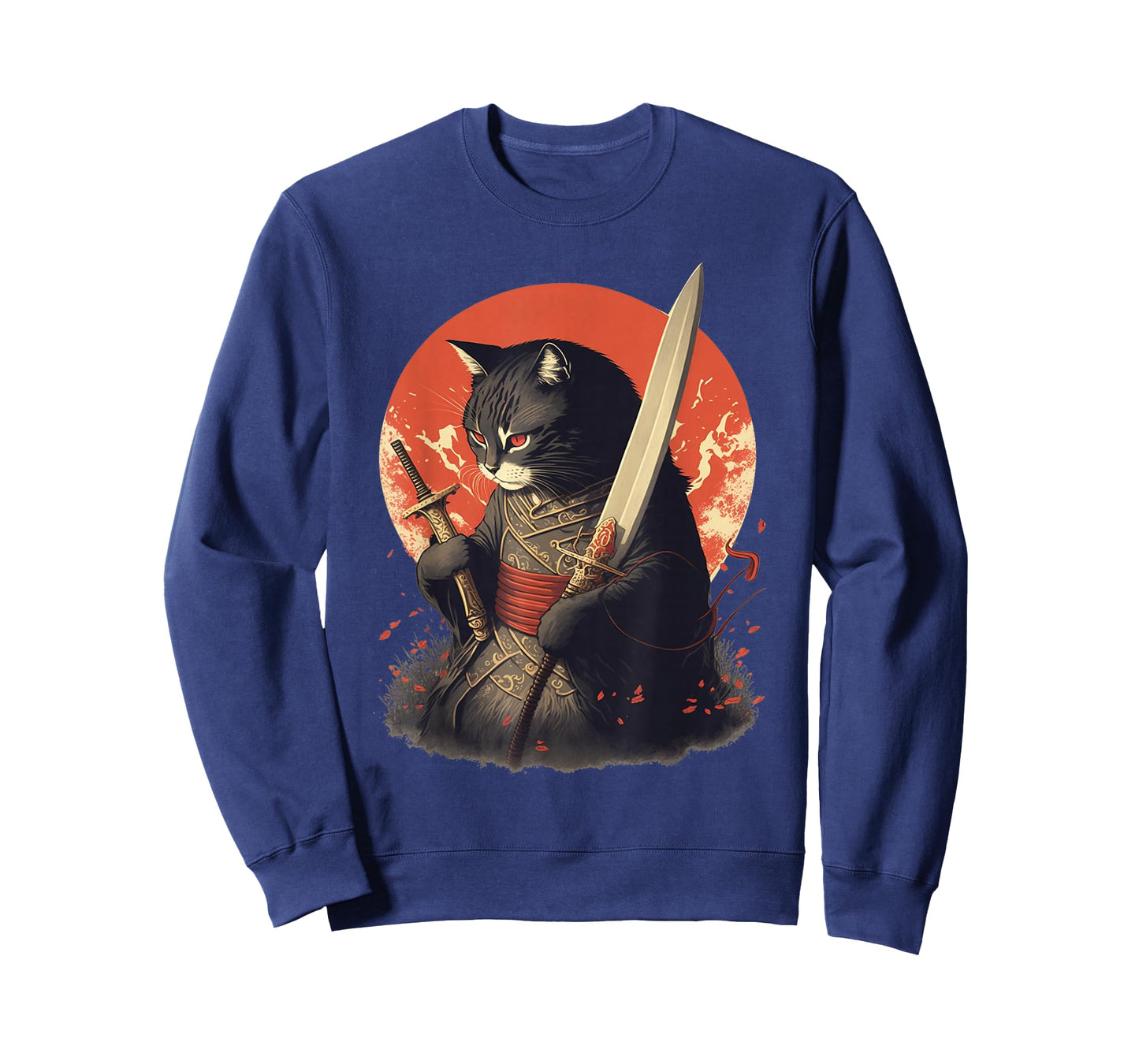 Retro Japanese Samurai Ninja Cat Kawaii Tattoo Graphic Style T-Shirt