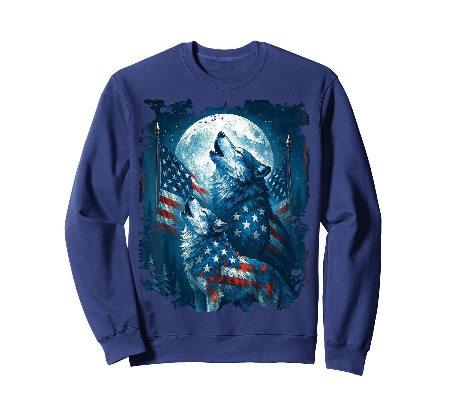 4th of July American Flag Wolf Howling Moon Wolves July 4th T-Shirt