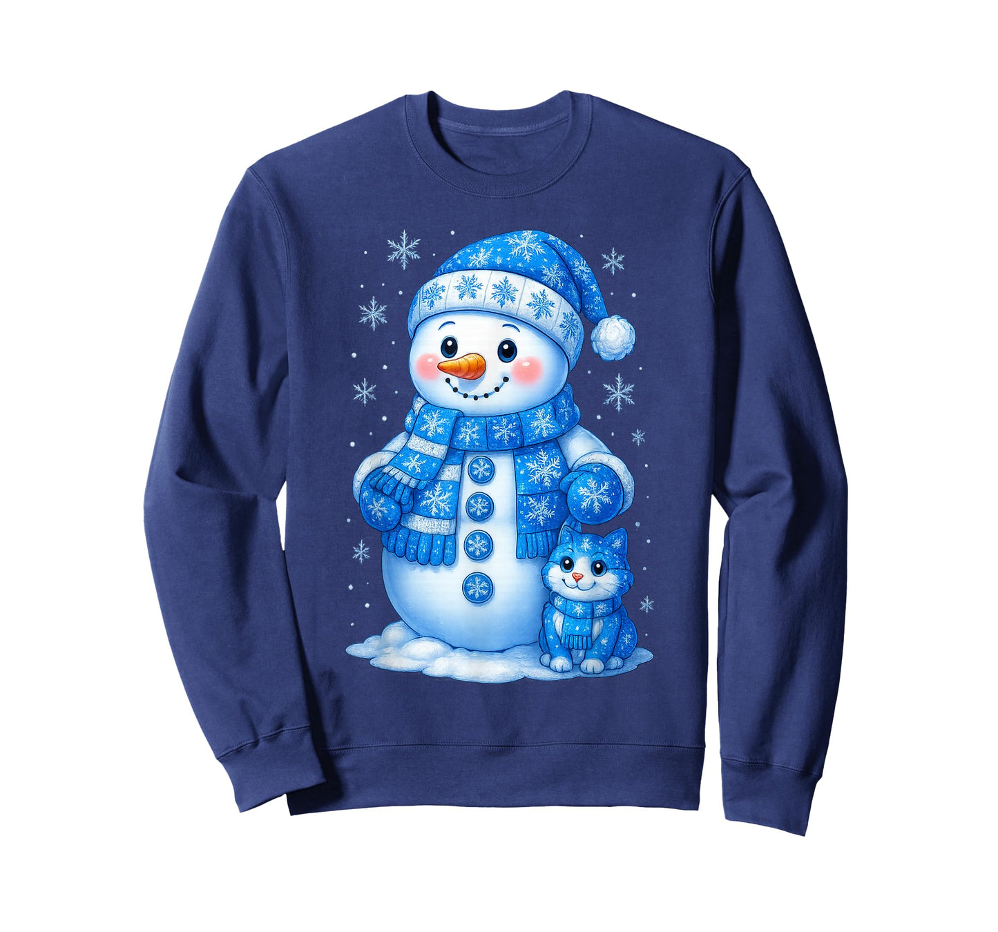 Cute Snowman and Cat Christmas Winter Snowflake Holiday T-Shirt