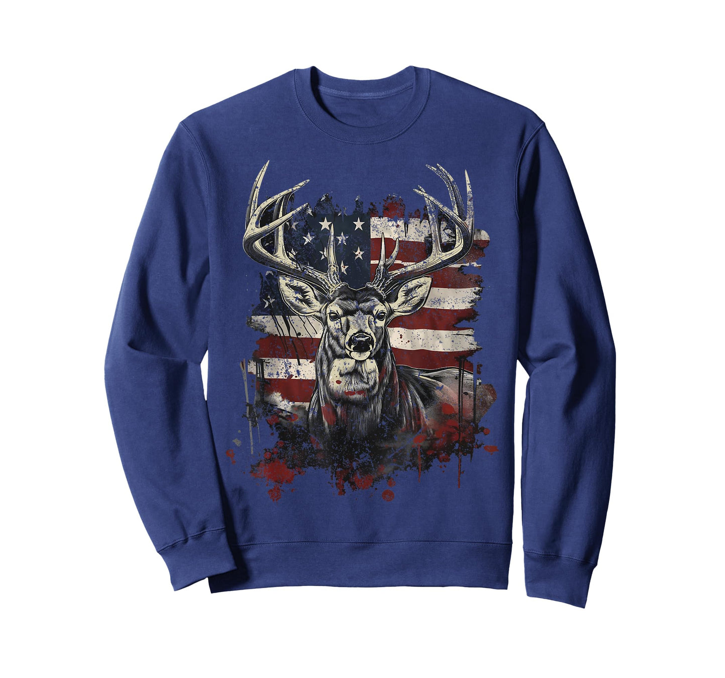 Buck White Tail Deer Hunting Hunter Distressed American Flag T-Shirt