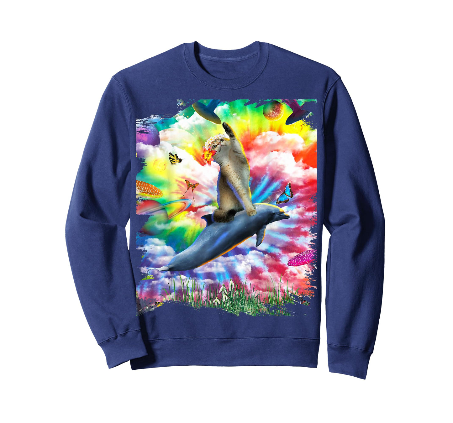 Cat Riding Dolphin Trippy Tie Dye T-Shirt