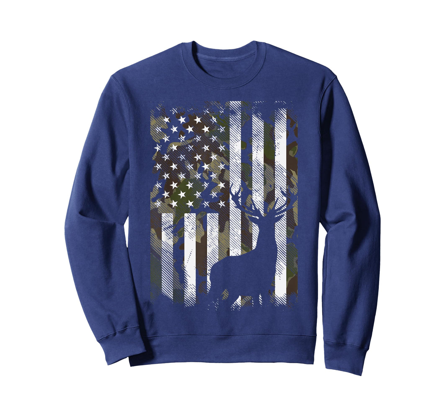 Camo US Flag Deer Elk Buck Camoflage Hunting Hunter Dad Gift Short Sleeve T-Shirt