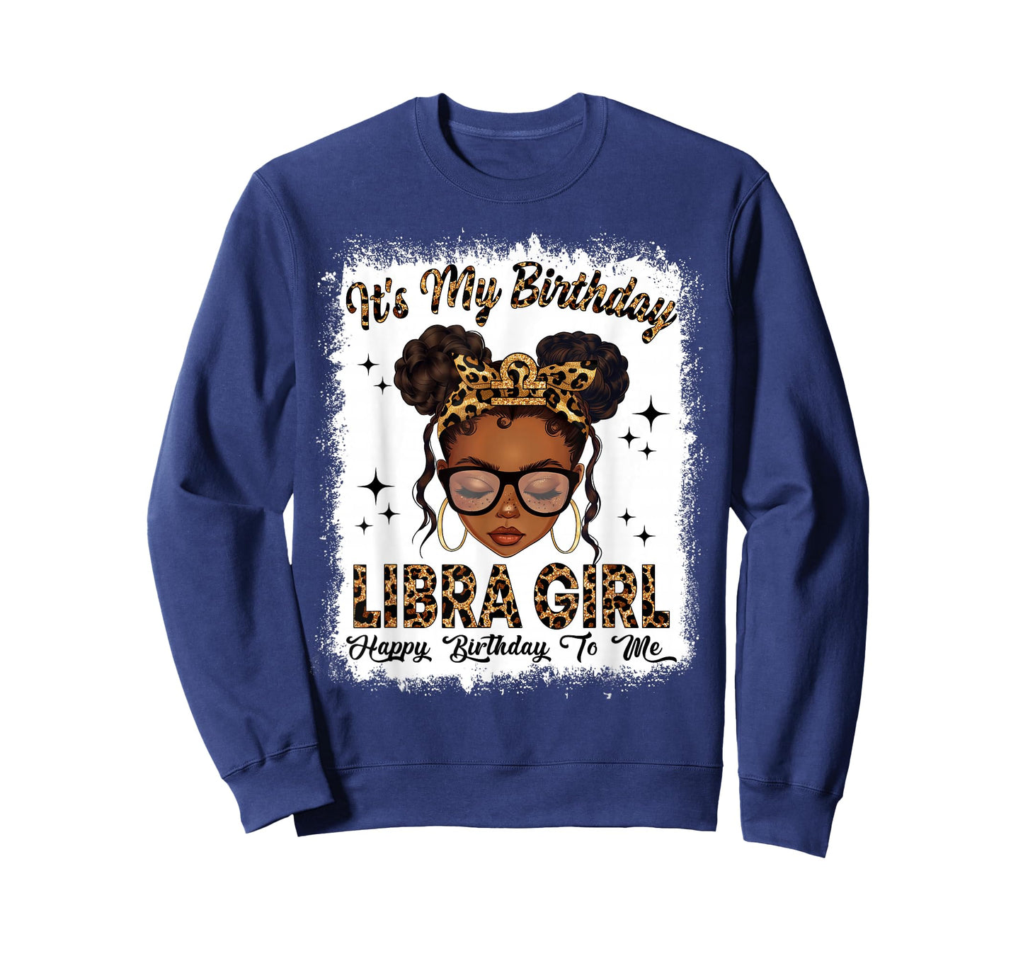 Libra Girl Leopard Messy Bun Black Girl Zodiac Sign T-Shirt