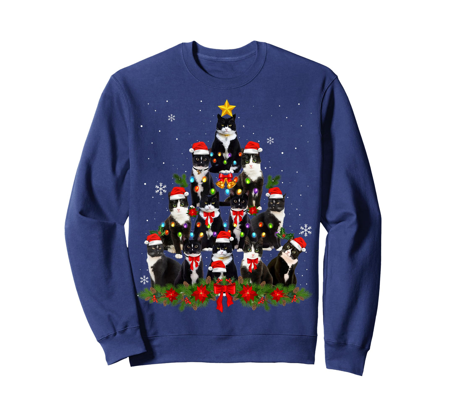 Tuxedo Cat Christmas Tree Tuxedo Cat Lights Xmas Matching T-Shirt