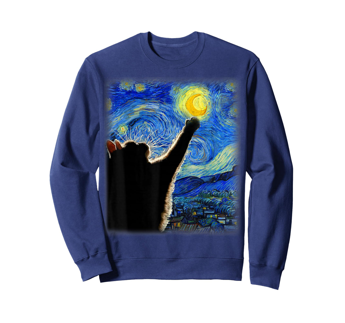 Starry Night Cat, Van Gogh Cat, Cat Lover, Cat Mom, Cat Dad T-Shirt, Black