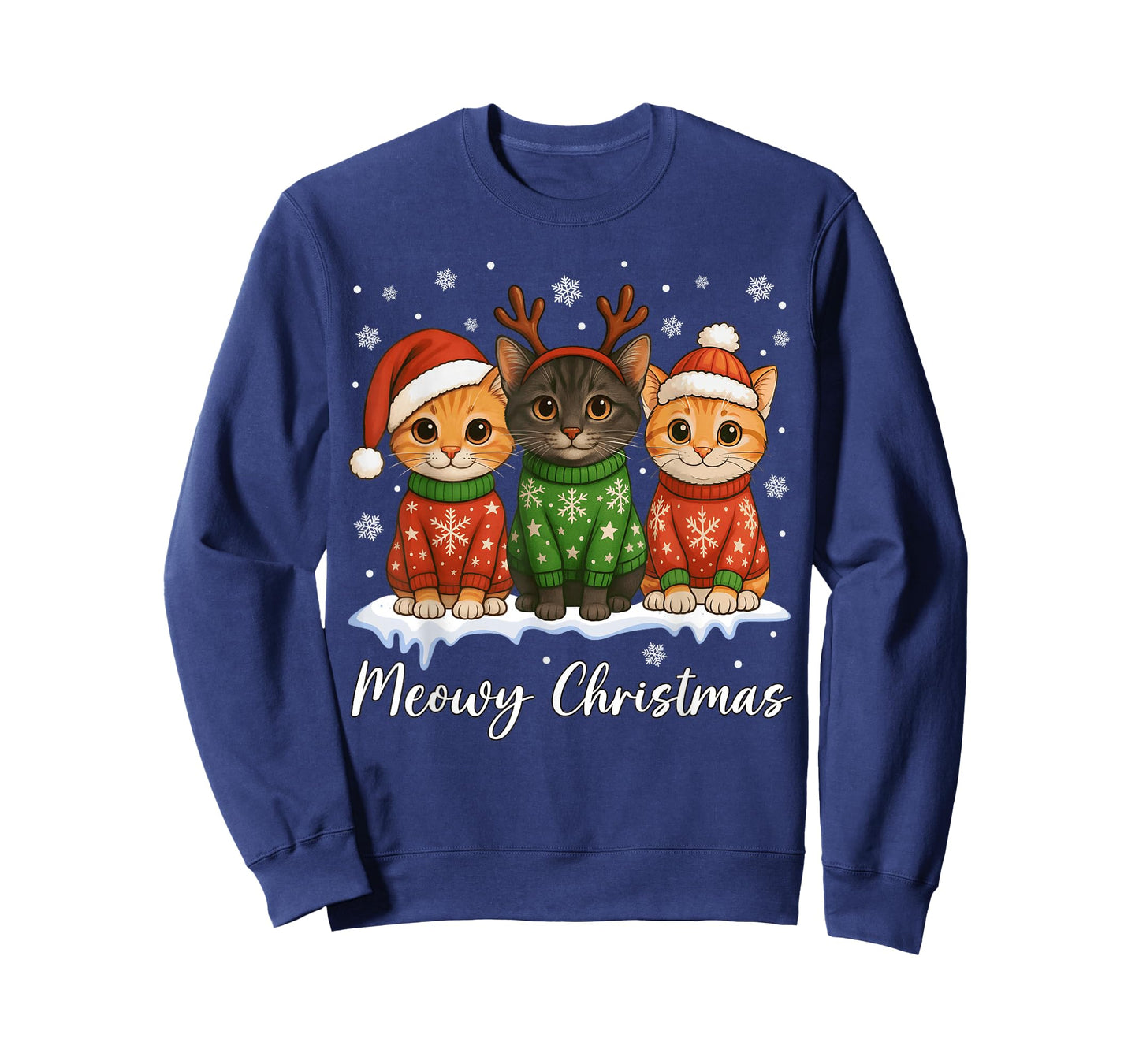 Cat Christmas Light Reindeer Santa Christmas Cat Lover T-Shirt