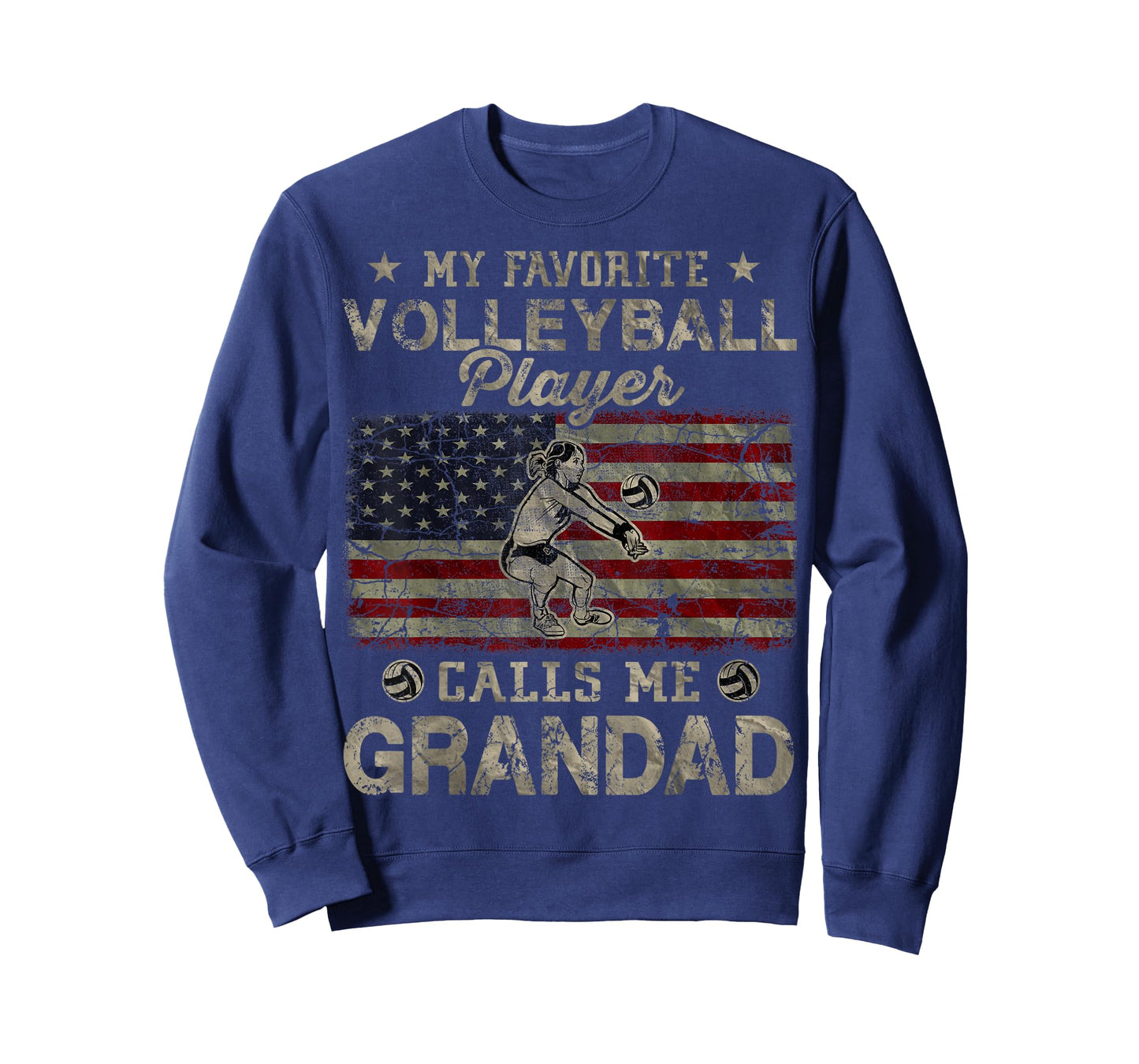 My Favorite Volleyball Player Calls Me Grandad USA Flag T-Shirt for Women Men