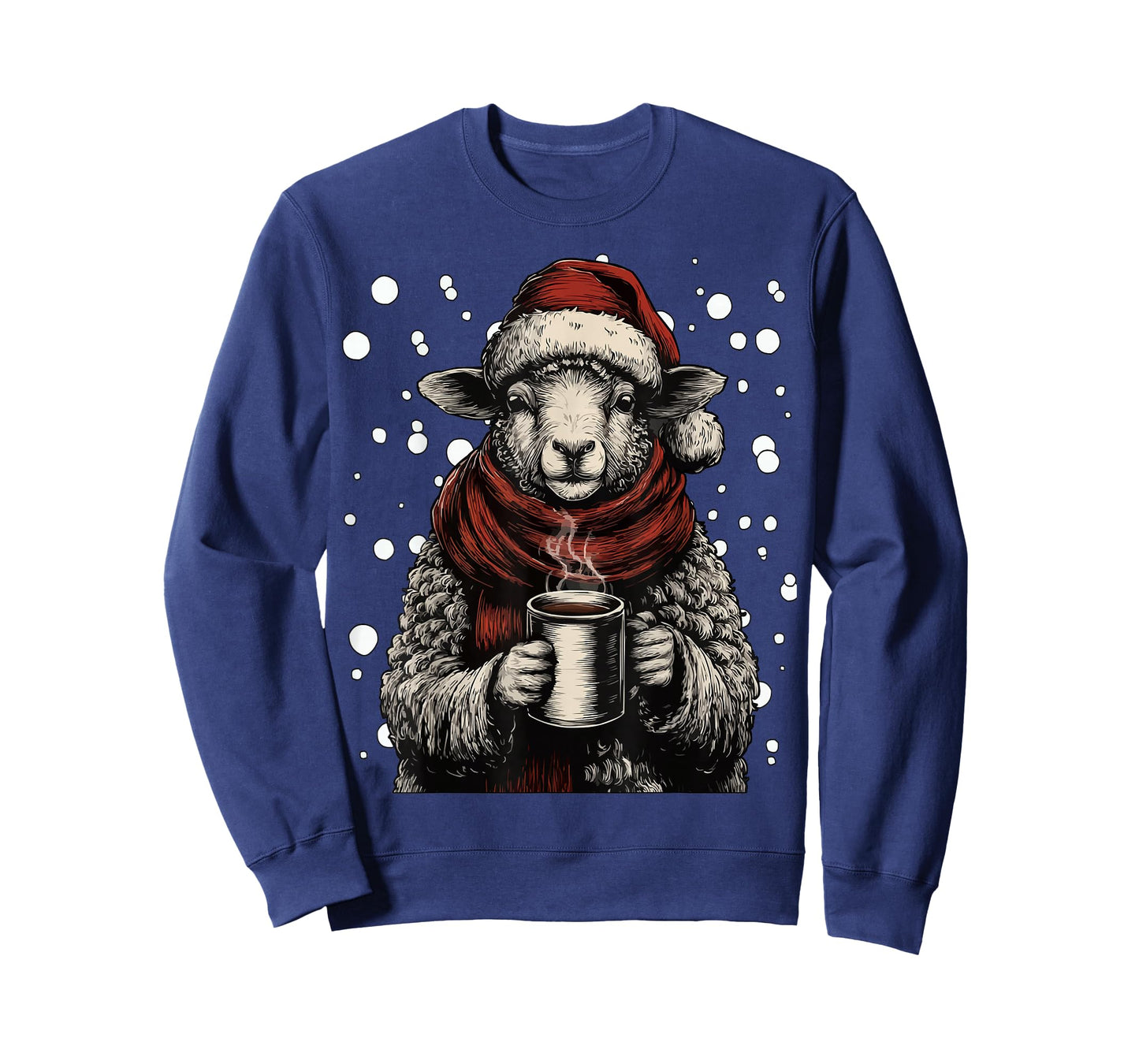 Cute Christmas Sheep Santa Hat Coffee Lover Funny Winter T-Shirt