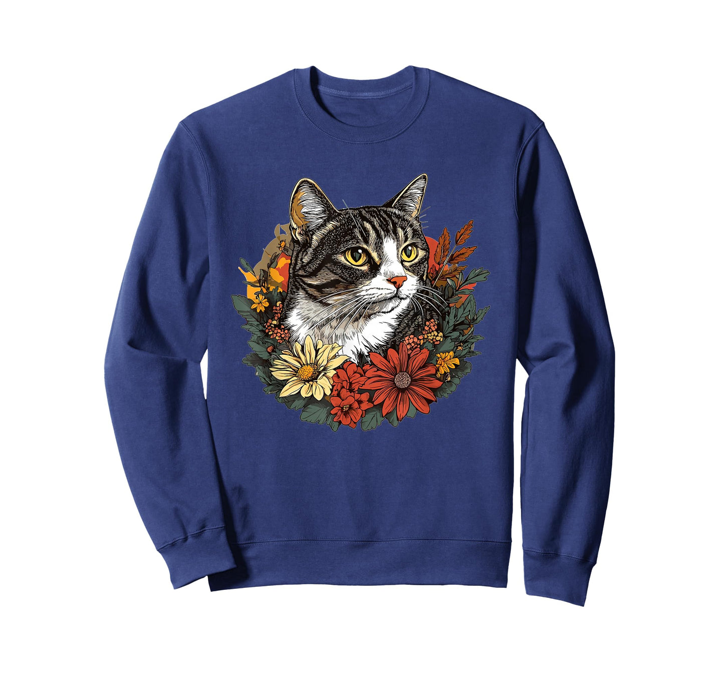 Tabby Cat Surrounded By Colorful Flowers T-Shirt