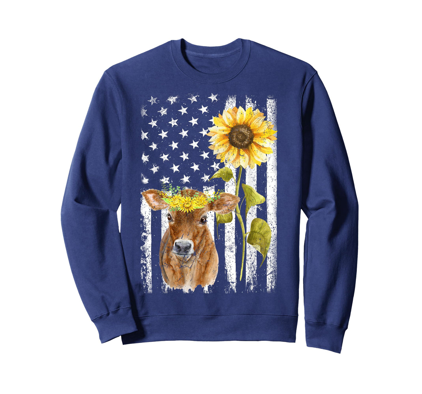 Cow USA Flag Sunflower Cow Lover Women Girls Kids Men T-Shirt