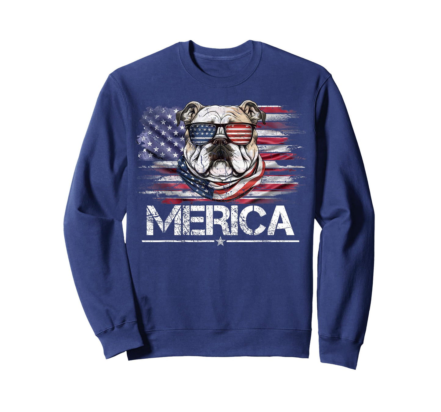 Vintage Bulldog Dog, Merica Bulldog Dog USA Flag Funny T-Shirt
