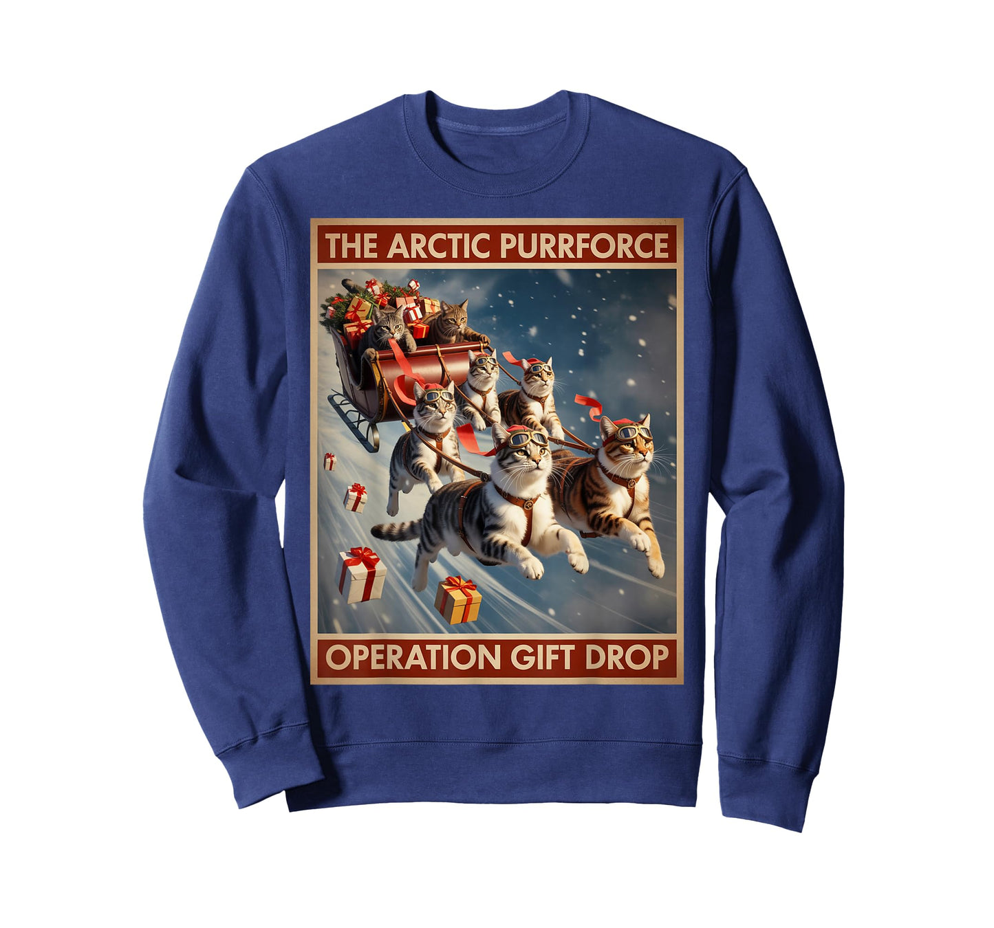 The Arctic Purrforce – Classic Christmas Cats Sleigh Ride T-Shirt