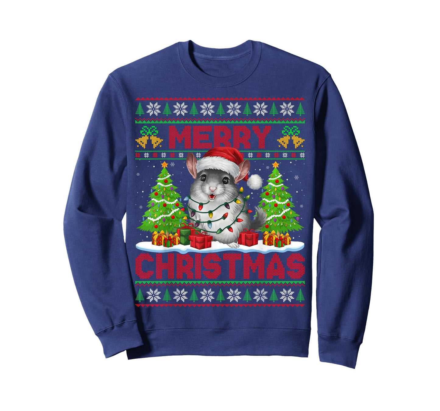 Chinchilla Ugly Christmas Sweaters Santa Hat Lights Xmas T-Shirt